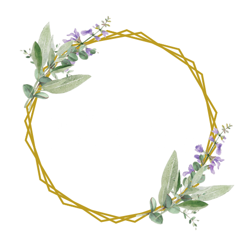 Logotipo que presenta "La Ciclopedia El Placer de Conocerte" en escritura blanca, rodeado por un borde geométrico fino dorado adornado con detalles florales de hojas verdes y violetas.